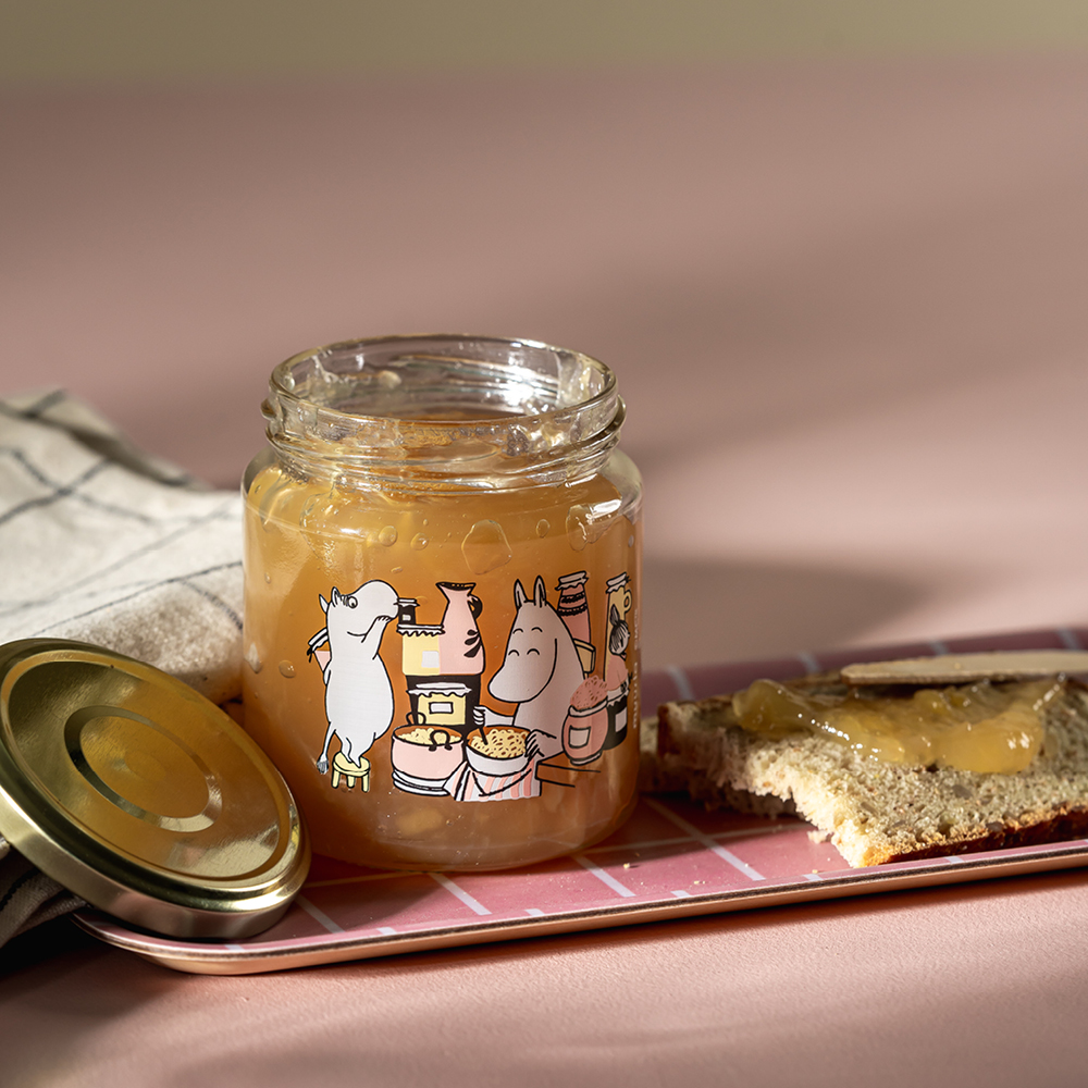 Muurla Mumin glasburk med 4 klistermärken 0,3 L sylt klar