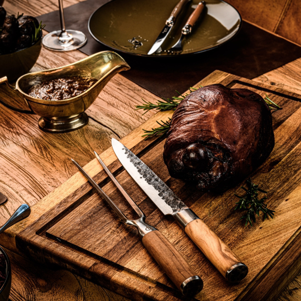 Forged Stekegaffel 35 cm olive