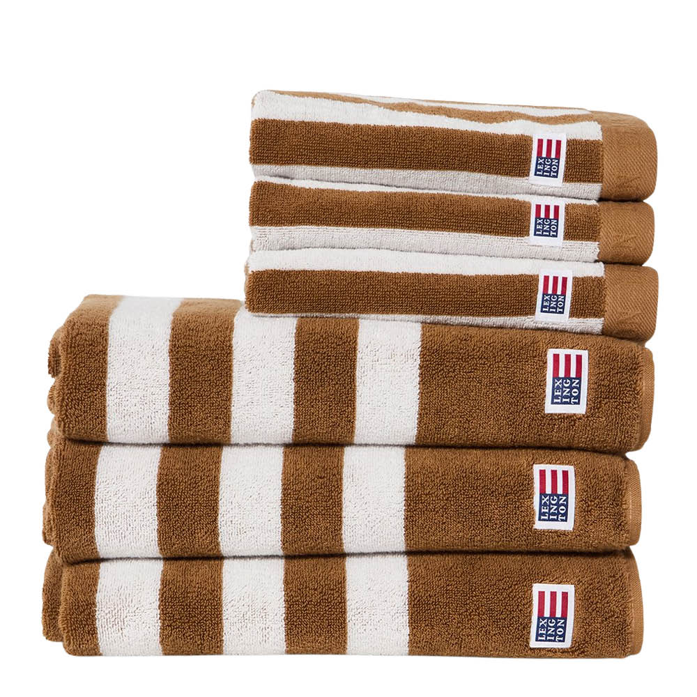 Lexington Stripet frottéhåndkle 30x50 cm fudge/snow white