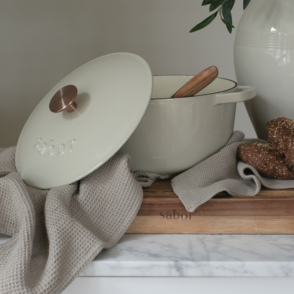 Sabor Home kjøkkenhåndkle 70x50 cm 2 stk oliven/mint