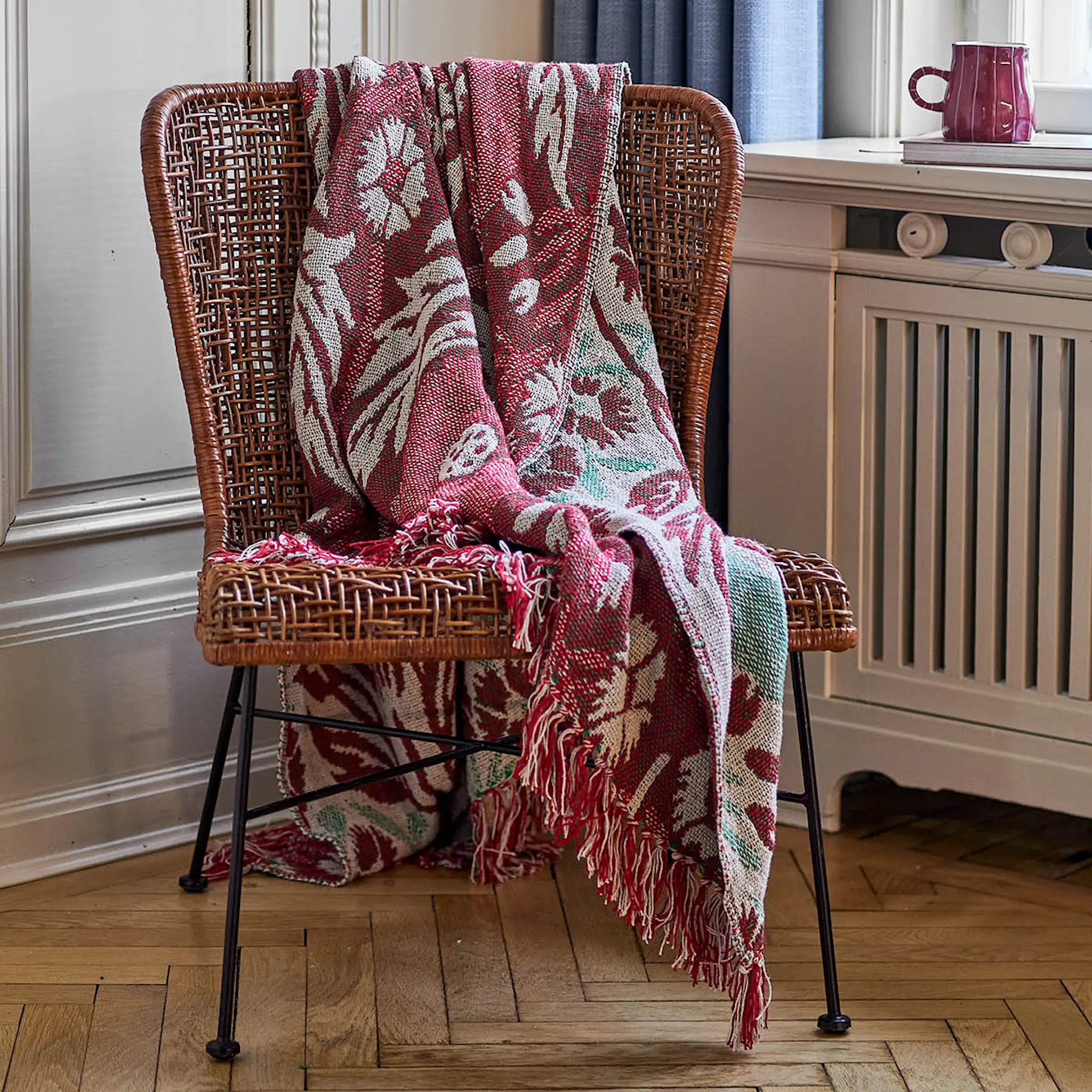 Bloomingville Jangal pläd 160x130 cm beige/röd/grön