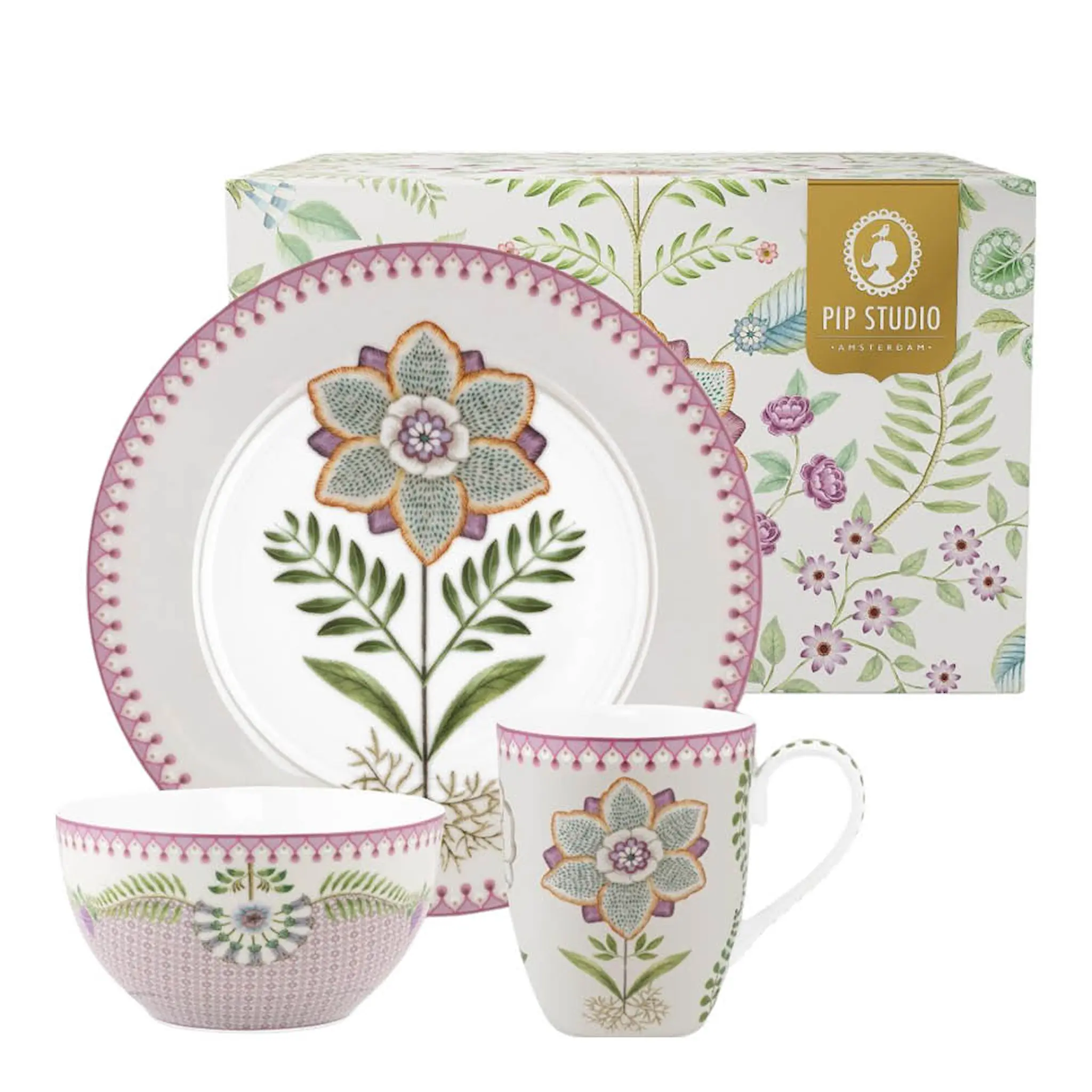 Pip Studio Lily & Lotus frukostset 3 delar flerfärgat