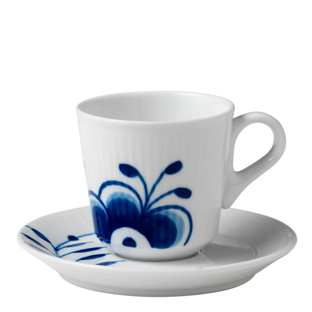 Blue Fluted Mega Espressokuppi ja lautanen 9 cl