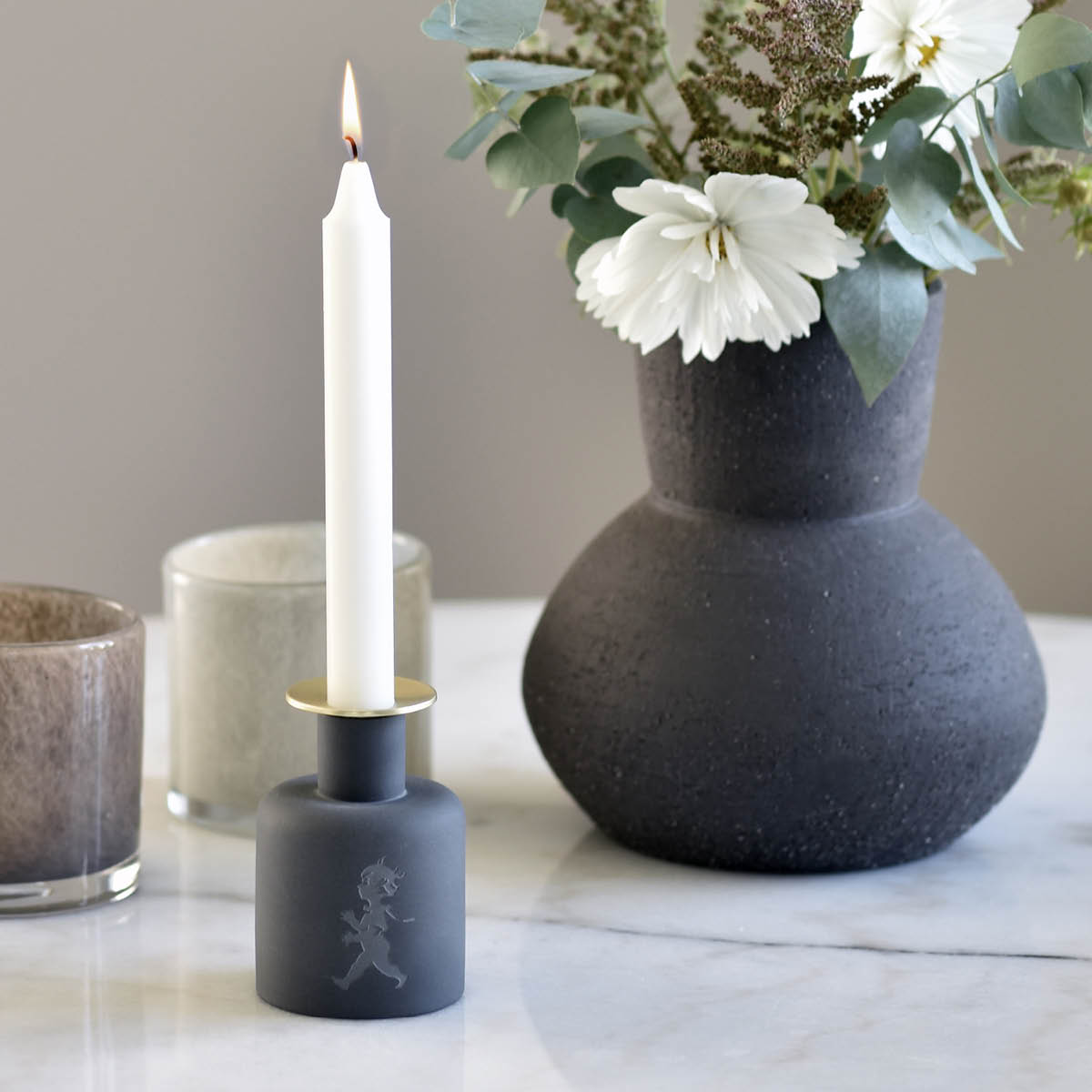 SOLSTICKAN Keramisk lysestake 10×7 cm mørk grå