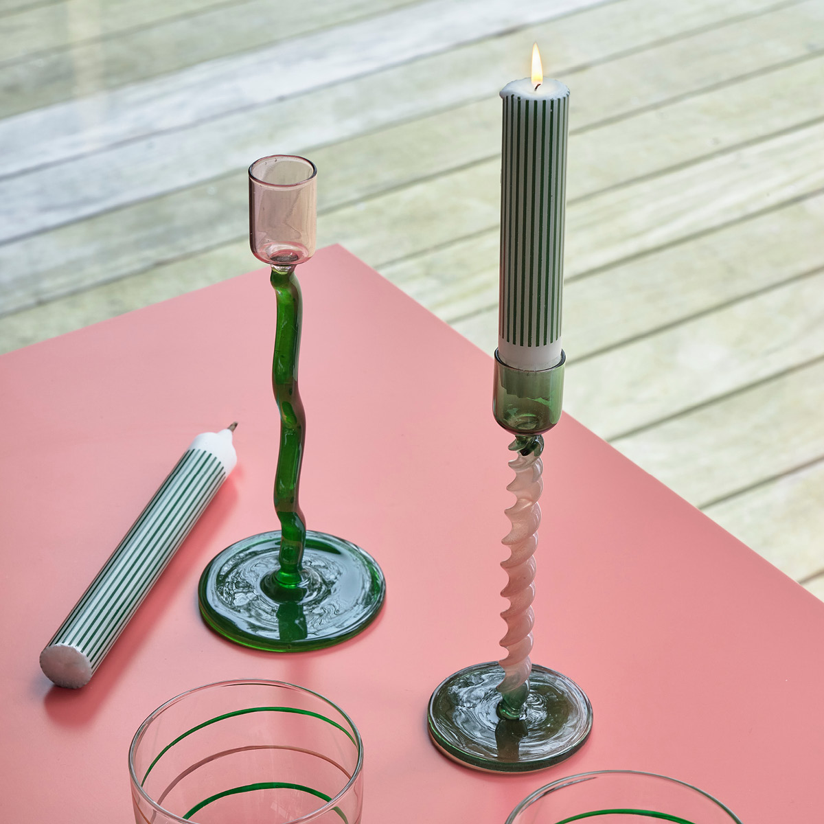 Villa Collection Styles Ljusstake Glas 19,6 cm Grön/Rosa