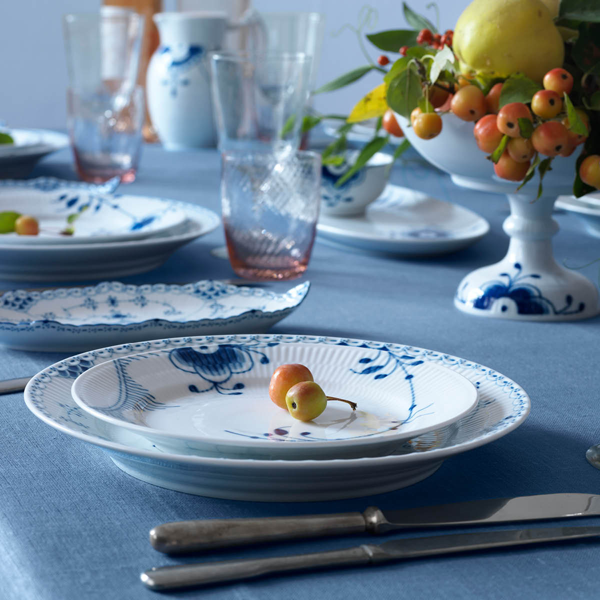 Royal Copenhagen Blå Mega Riflet flat tallerken 22 cm dekor 2