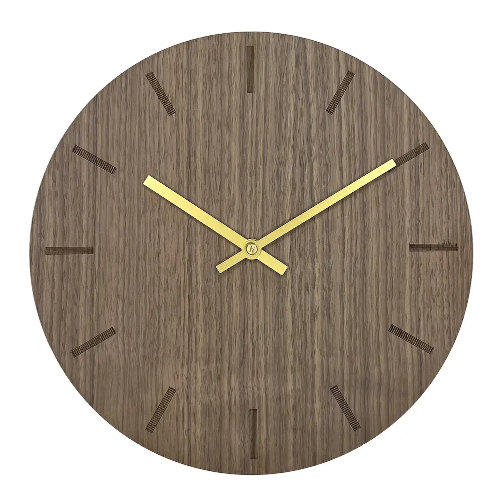 Walnut veggklokke 28 cm valnøtt m/gull viser