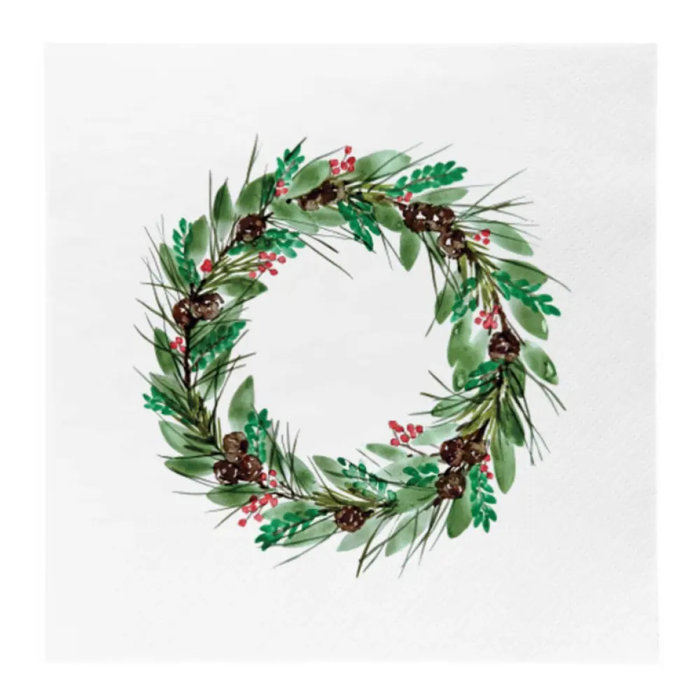 Juleserviett julekrans 33x33 cm grønn