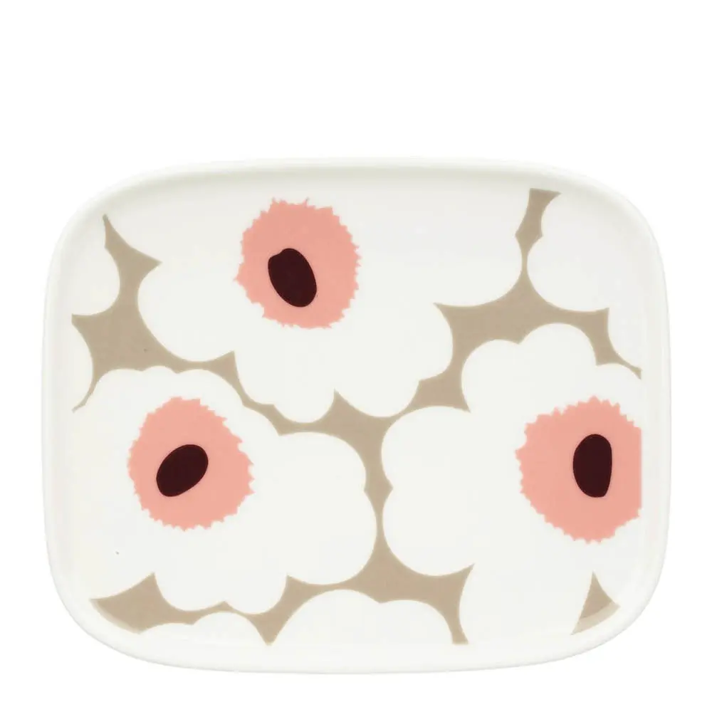 Oiva Unikko asjett 15x12 cm hvit/vinrød