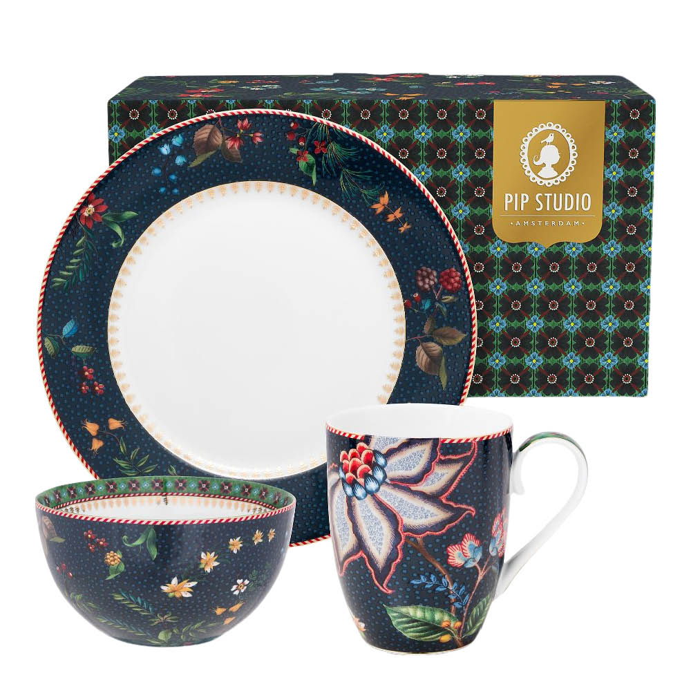 Pip Studio Berry Blues Aamiaissetti 3 osaa Sininen