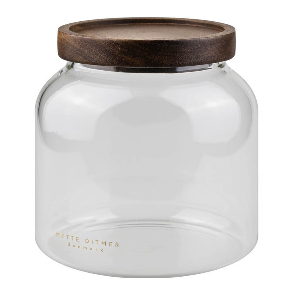 Mette Ditmer Luna glasburk med lock 13 cm klar/akaciaträ