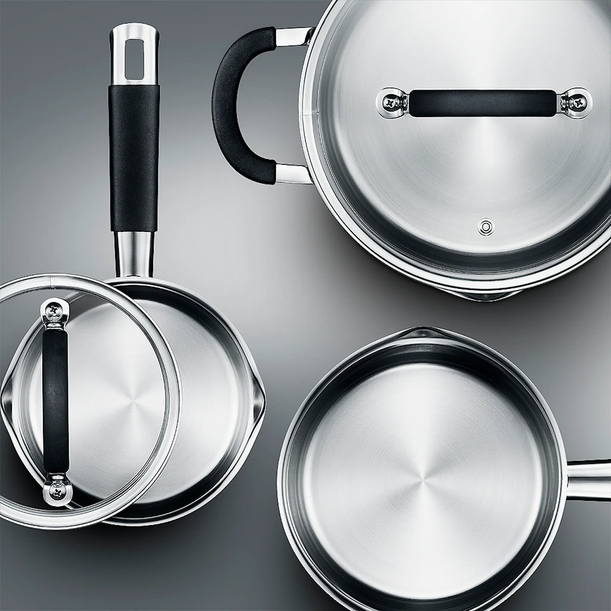 Anders Petter Backaryd Kastrullset 3 delar med glaslock