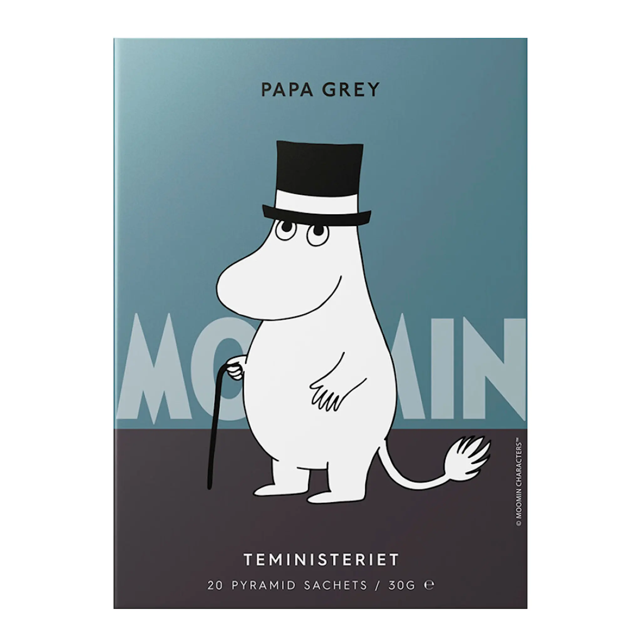 Moomin Mumin pyramidpåse Muminpappan Grey svart te apelsin 20-pack