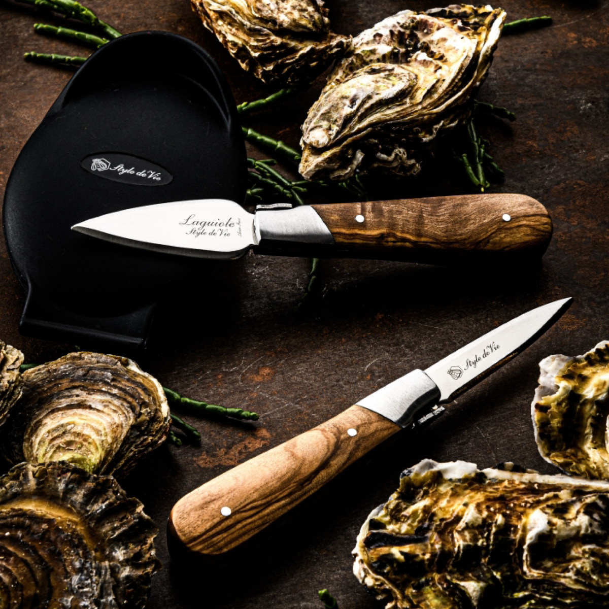 Laguiole Style de Vie Oisteri-/Äyriäisveitsisetti 2 osaa Oliivi