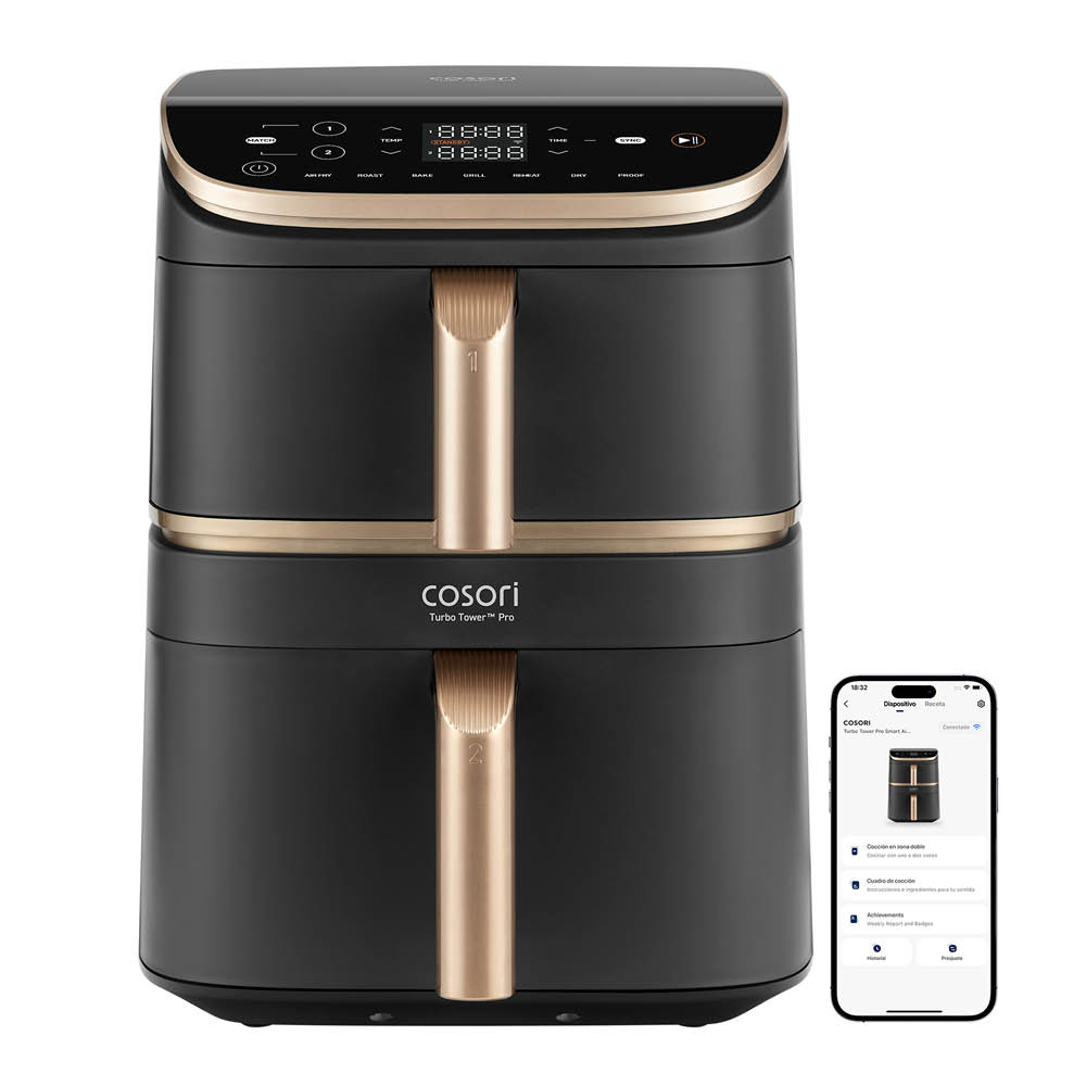 Cosori Turbo Tower Pro Airfryer 10,8 L Tummanharmaa/Ruusukulta
