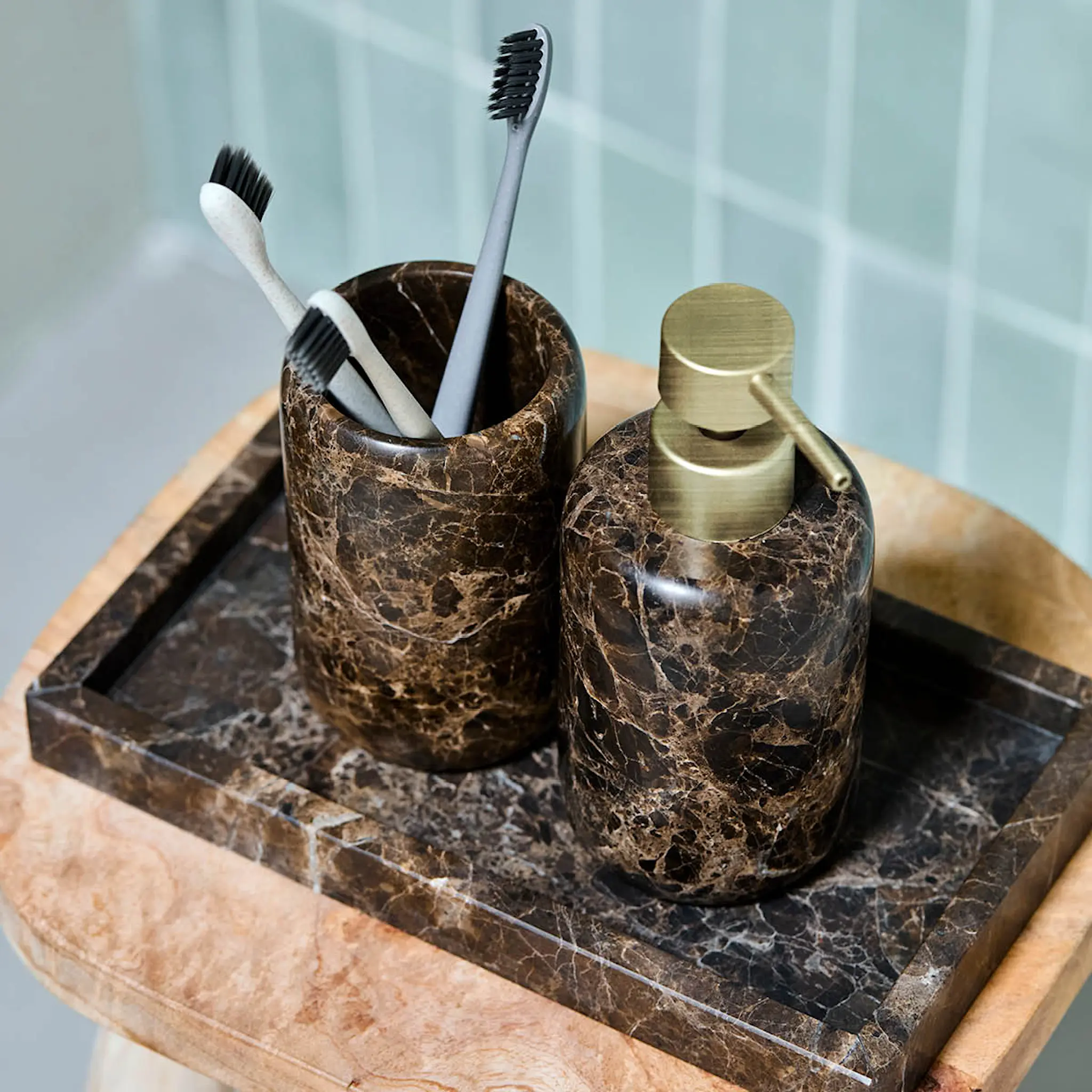 House Doctor Able tandborsthållare 11,5 cm brun marmor