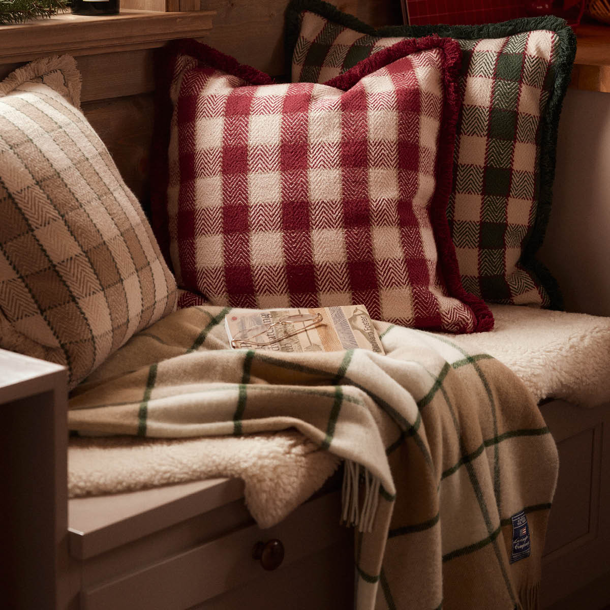 Lexington Ullpläd 130x170 cm rutig beige/ljusbeige/grön