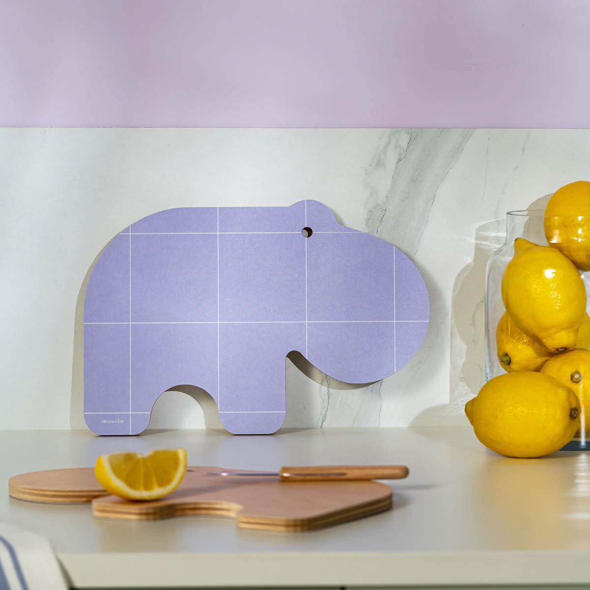 Muurla Fauna skärbräda/serveringsbricka Flodhäst 31x21 cm lila