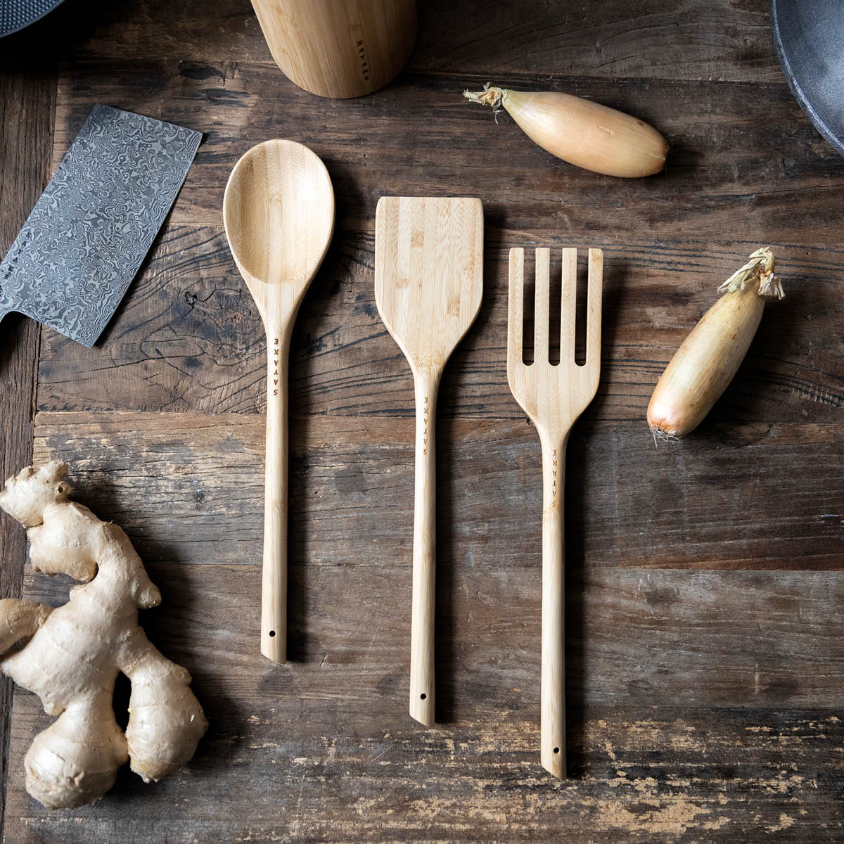 Satake Redskapssett trekjøkkenredskaper 3 deler bambus