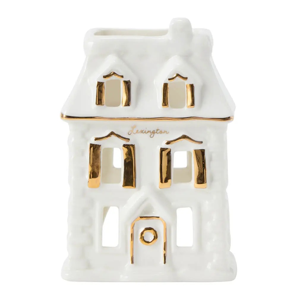 House Lyhty 9x10 cm Valkoinen/Kulta