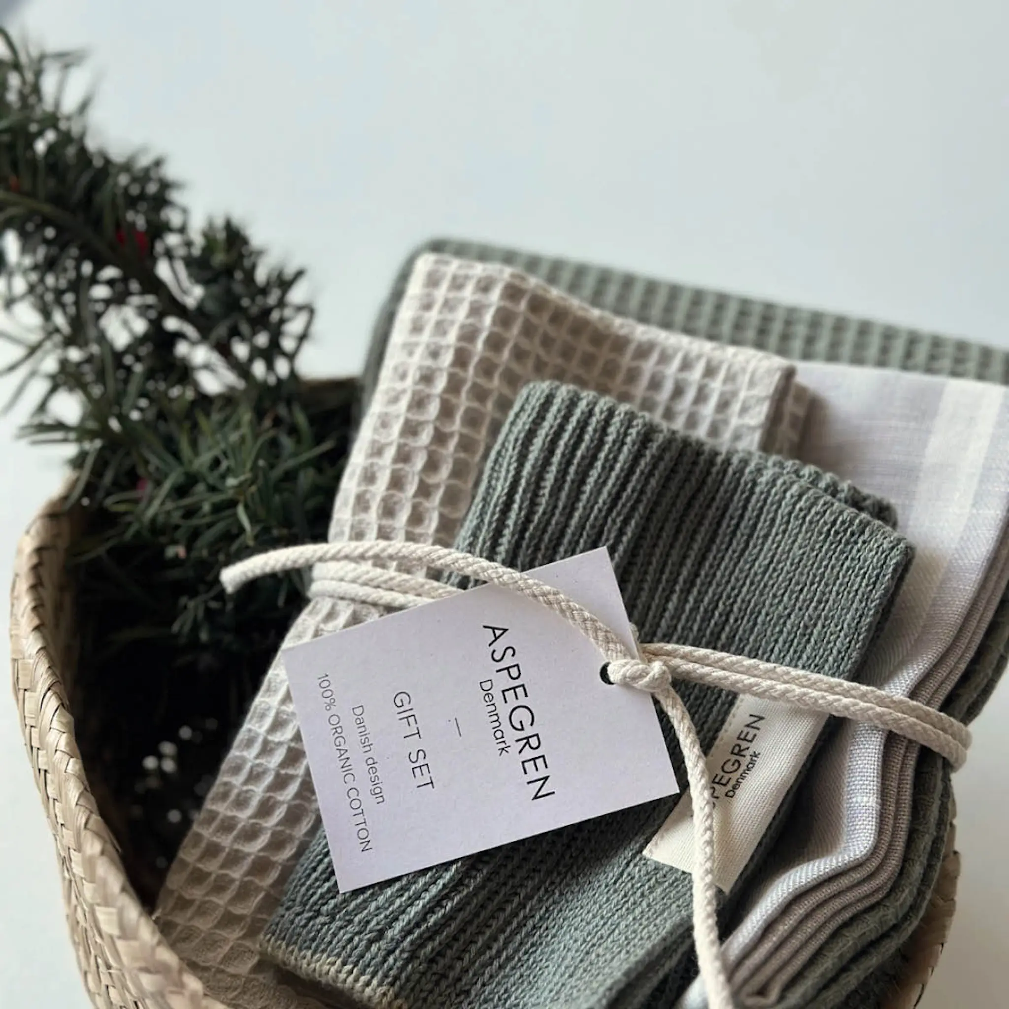 Aspegren Gåvoset 2 kökshanddukar & 2 disktrasor thyme