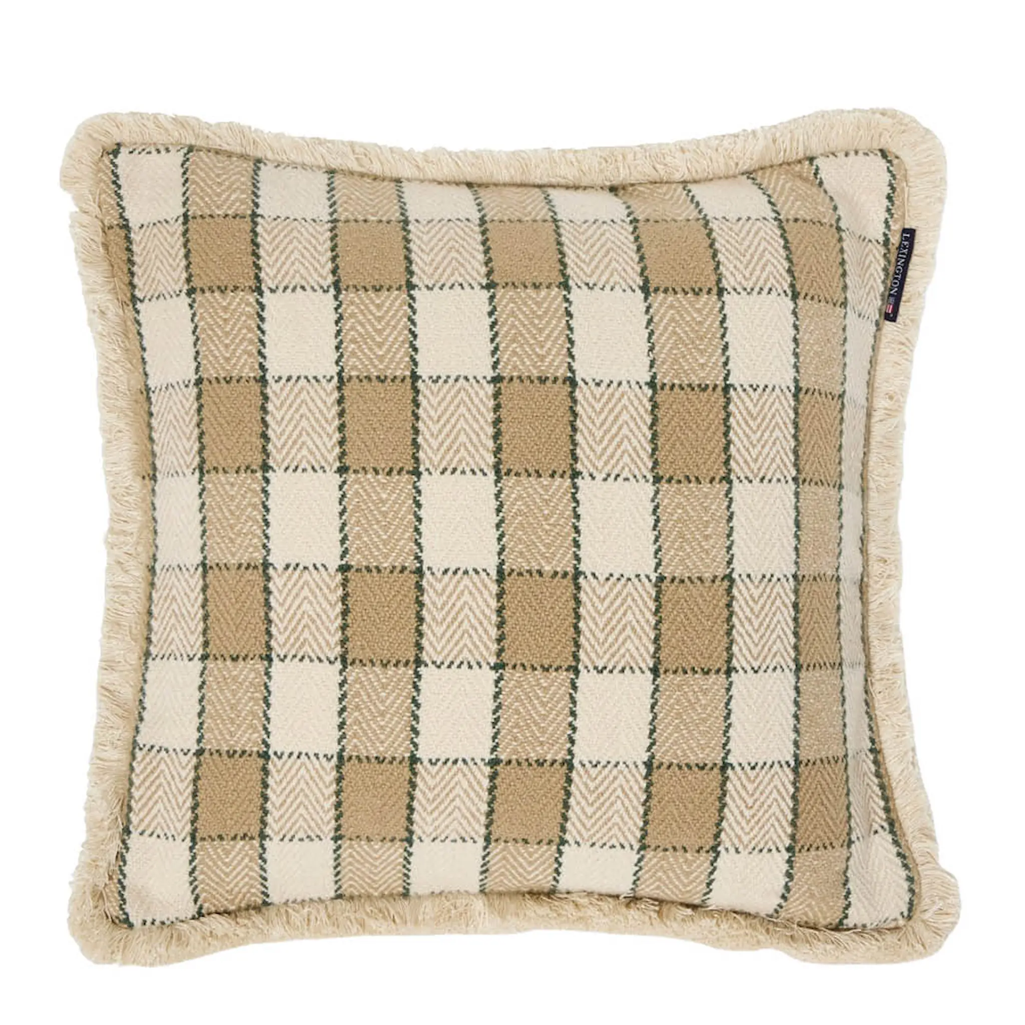 Lexington Kuddfodral med fransar 50x50 cm rutig beige/ljusbeige/grön