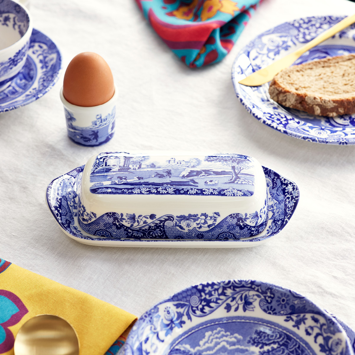 Spode Blue Italian smørboks blå/hvit