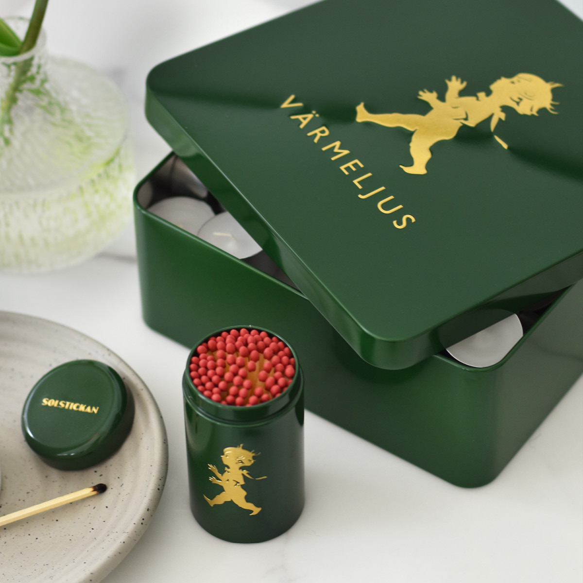 SOLSTICKAN Varmelyseske 21x21 cm grønn/gull