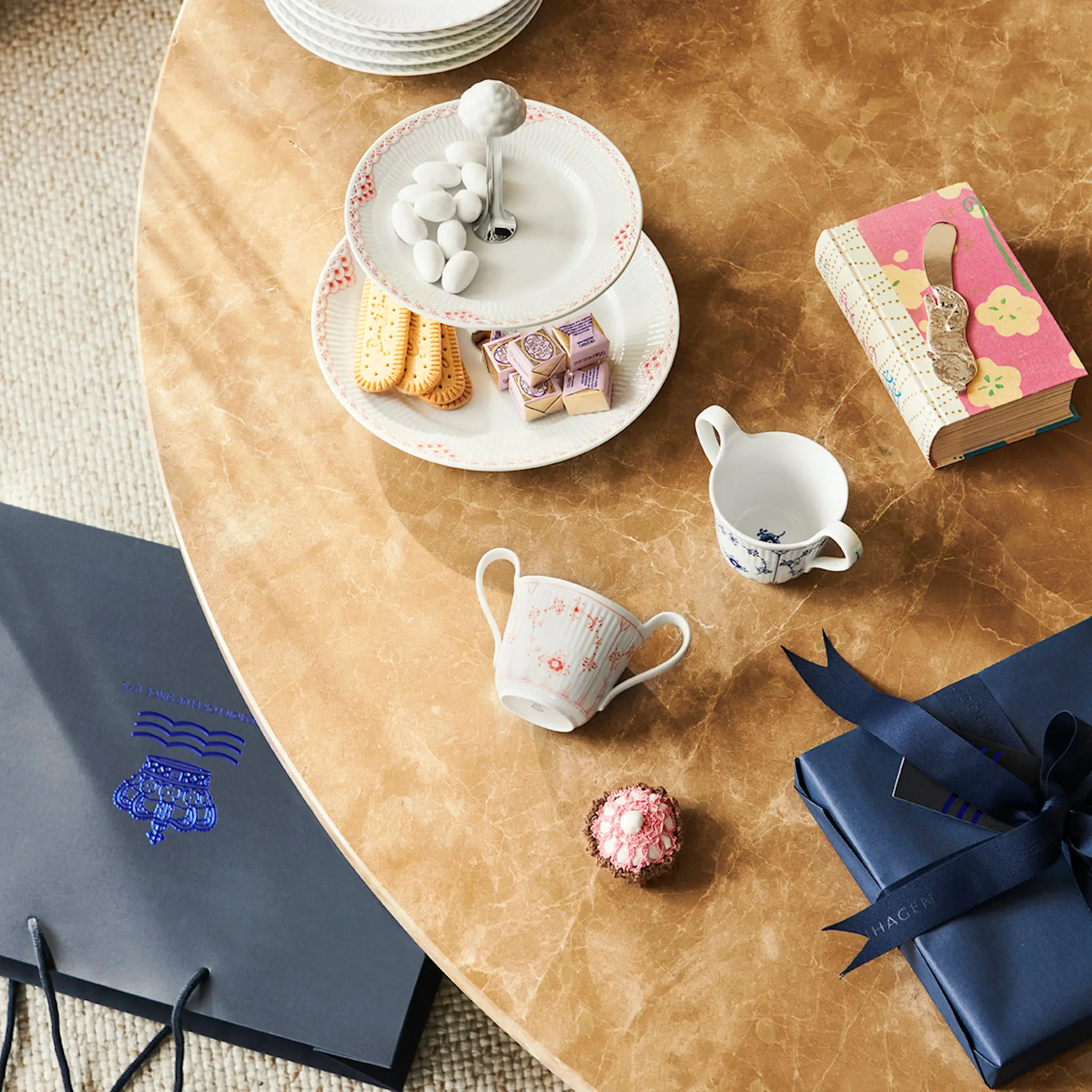 Royal Copenhagen Korall Riflet Blonde etasjefat 2 etasjer