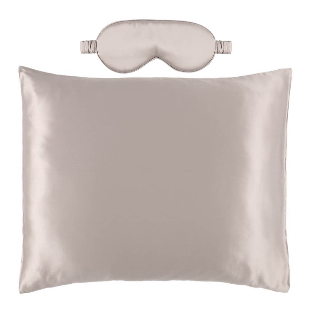 Fanni K Lahjapakkaus: Silkkinen tyynyliina ja unimaski Vaaleanharmaa