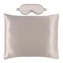 Gåvoset sidenörngott och sovmask i siden ljusgrå