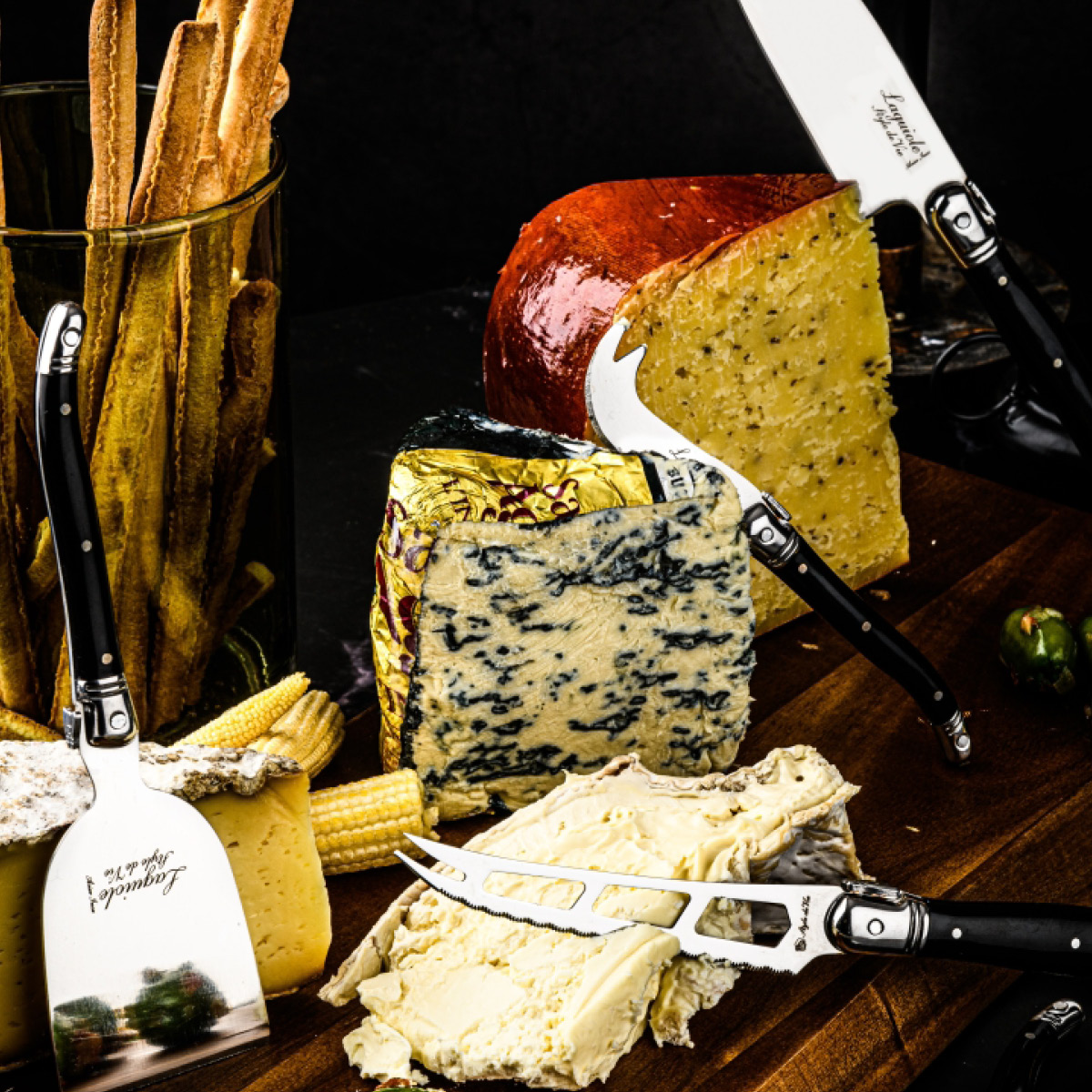 Laguiole Style de Vie Ostekniver og skjærebrett 6 deler svart