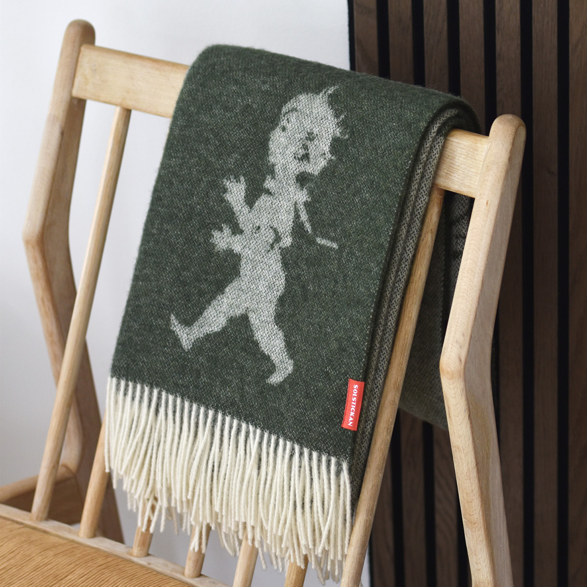 SOLSTICKAN Pledd i merinoull 130x170 cm mosegrønn