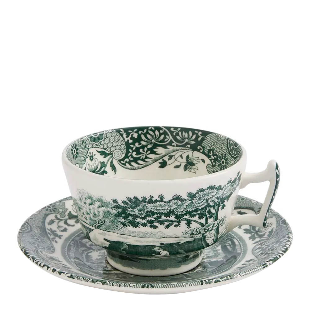 Spode Heritage Green Italian tekopp med fat 20 cl grön/vit
