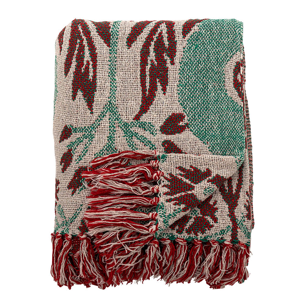 Bloomingville Jangal pläd 160x130 cm beige/röd/grön