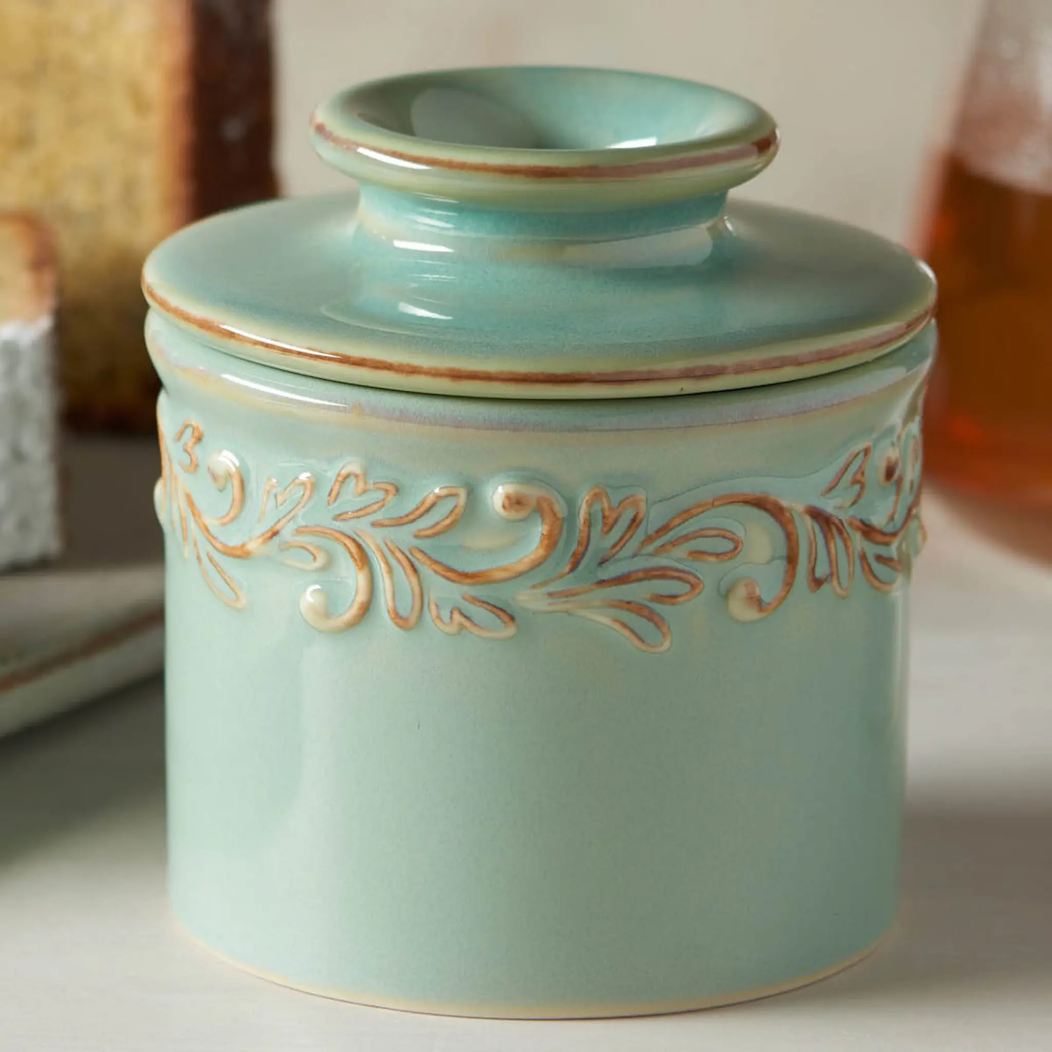Butter Bell Crock Antique smørklokke havgrønn