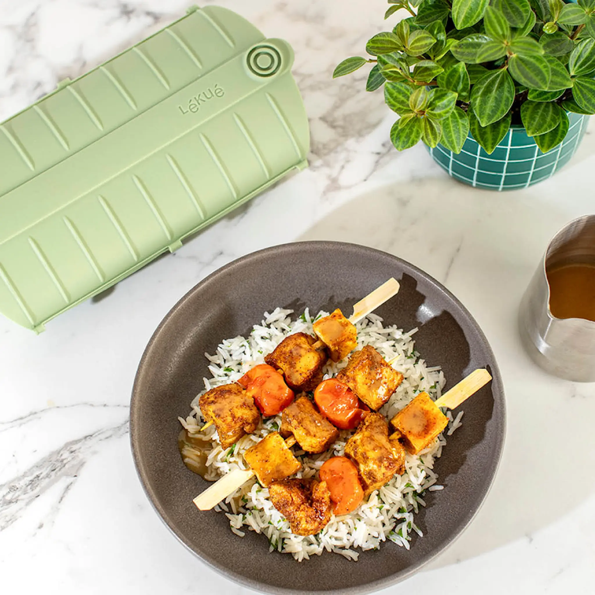 Lékué Ångkokare för mikrovågsugn 2 port. grön