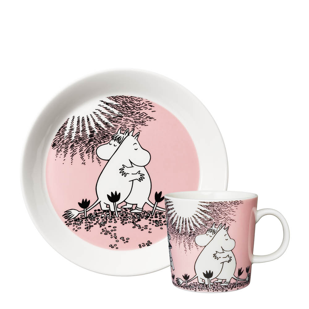 Moomin Arabia Mummi servisesett kopp og asjett Kjærlighet rosa
