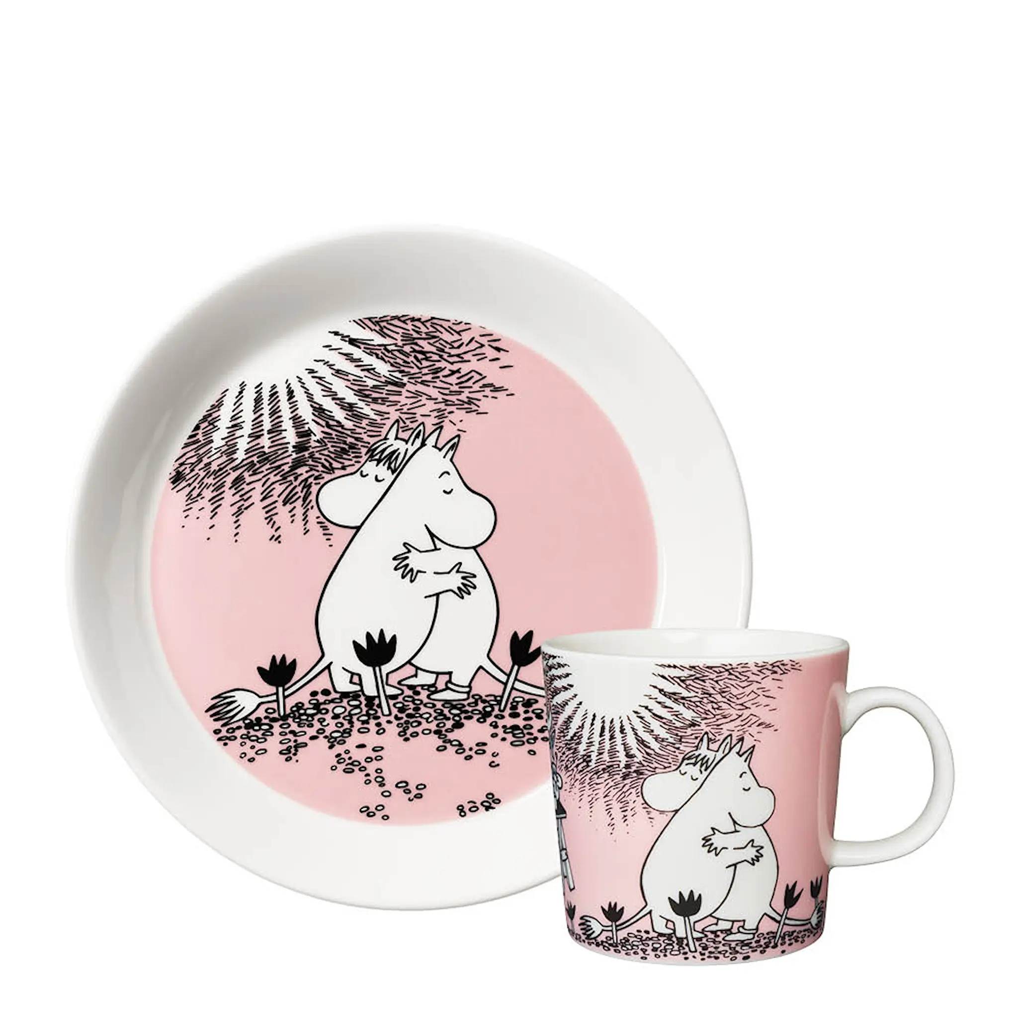 Moomin Arabia Mummi servisesett kopp og asjett Kjærlighet rosa