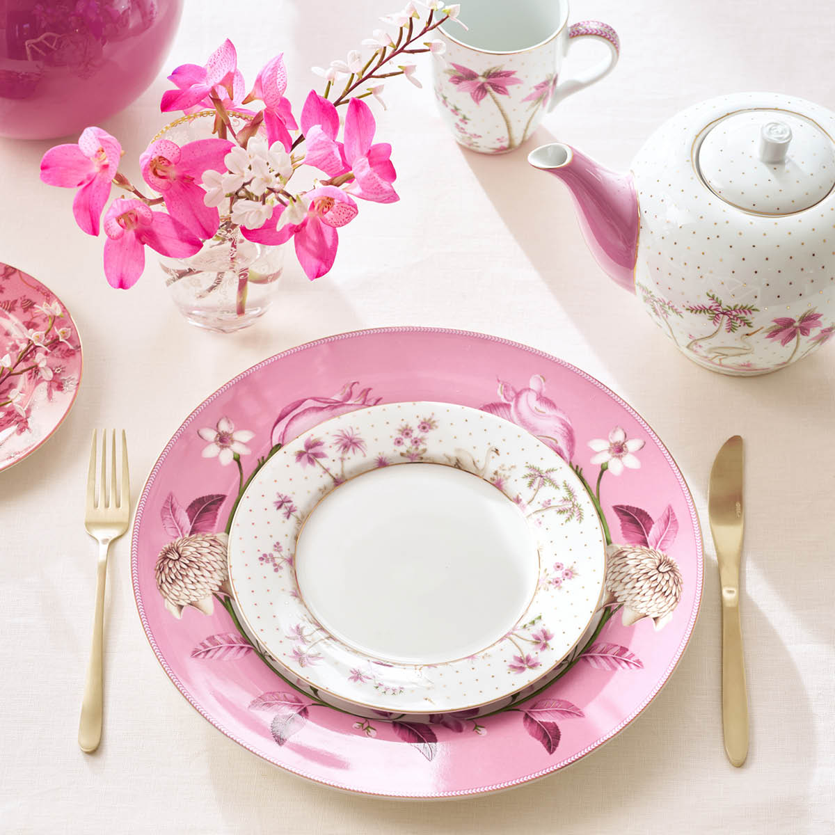 Pip Studio Jolie Dots Lautanen 21 cm Kulta/Vaaleanpunainen