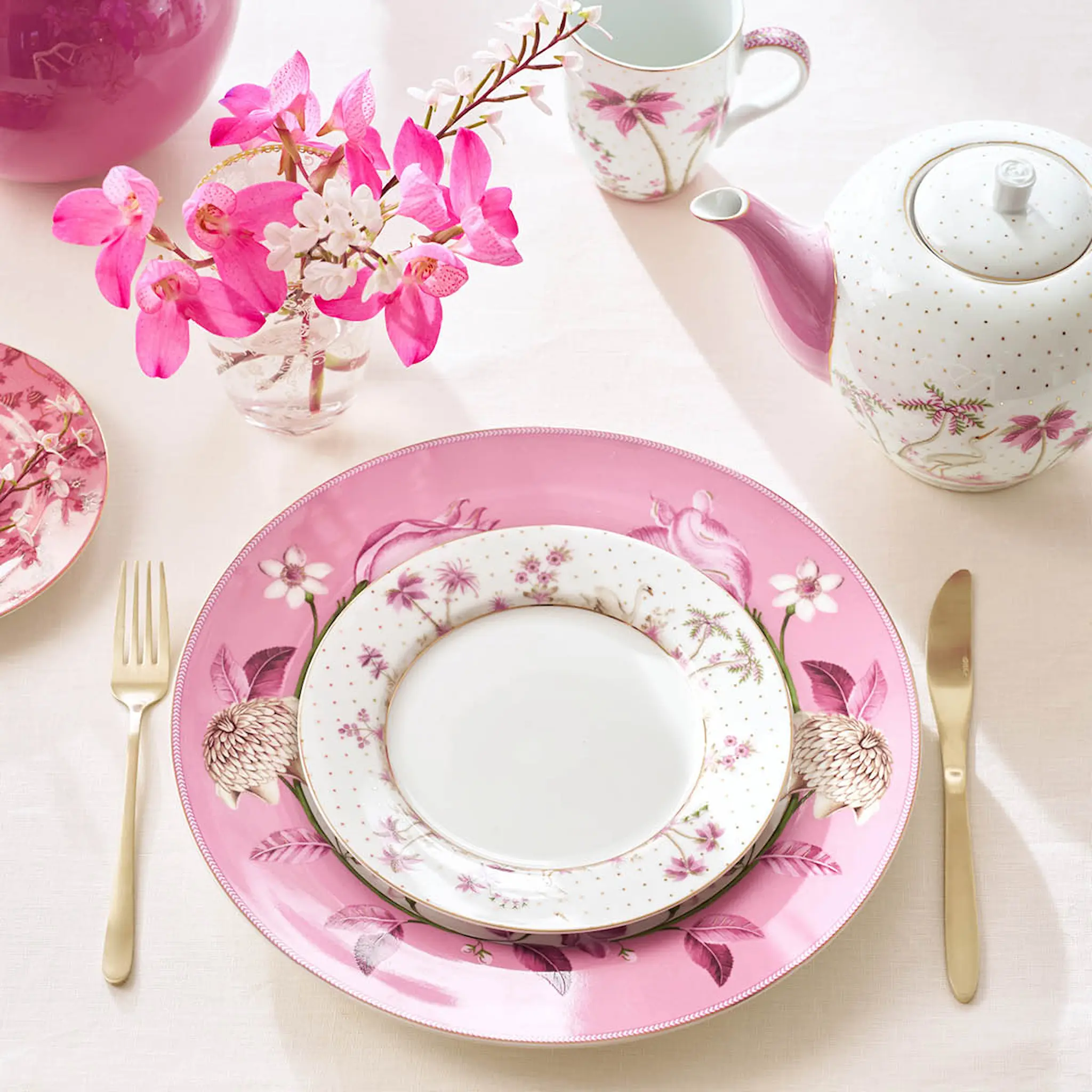 Pip Studio Jolie Dots Lautanen 21 cm Kulta/Vaaleanpunainen