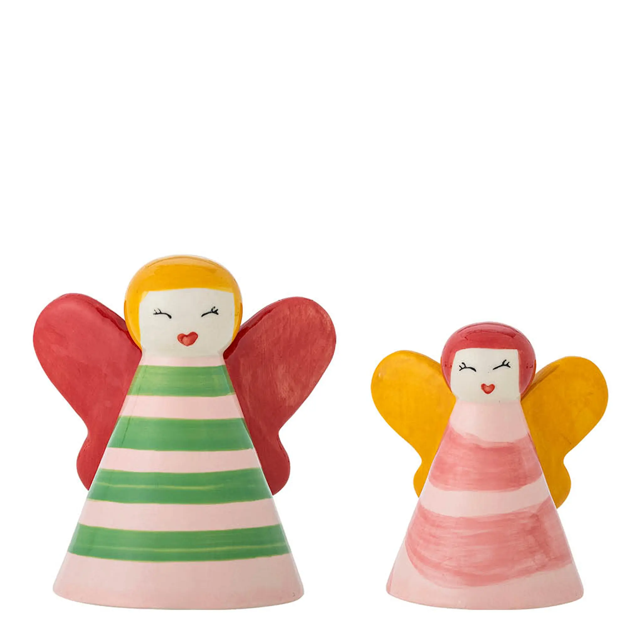 Bloomingville Caramella ängel i stengods 2-pack 8/10 cm rosa/gul