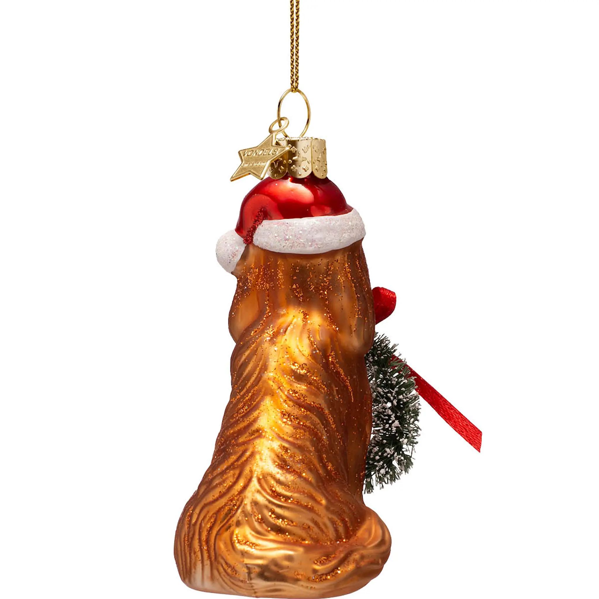 Vondels Golden Hour Riippukoriste joulukoira ja kranssi 9 cm Kulta/ruskea