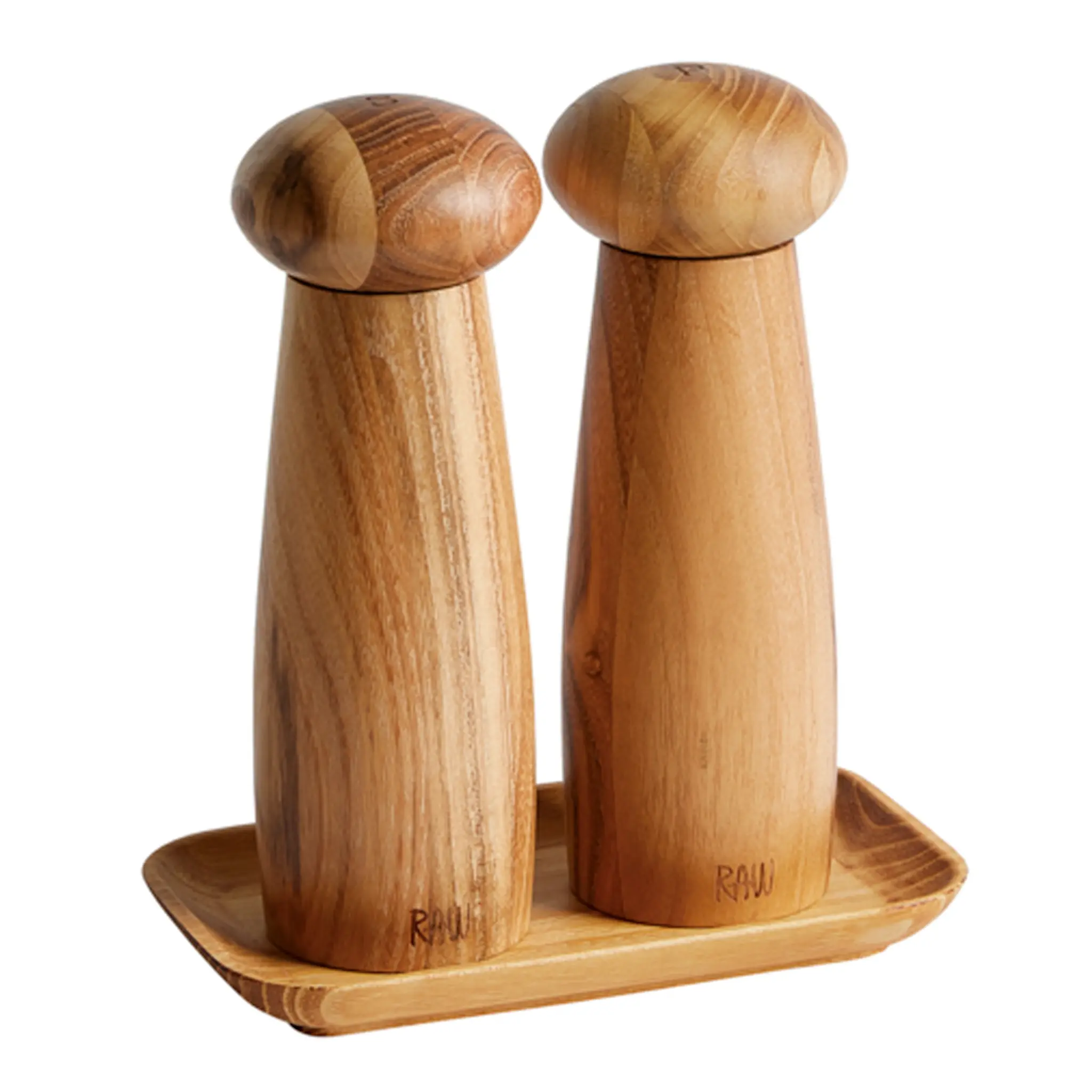 Aida Raw Kvarnset med bricka 18,5 cm 3 delar Teak
