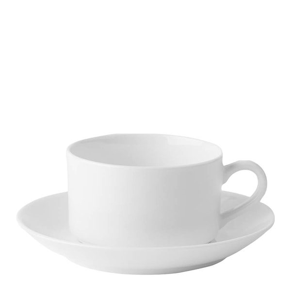 Bas rak bred kaffekopp med fat 15 cl vit