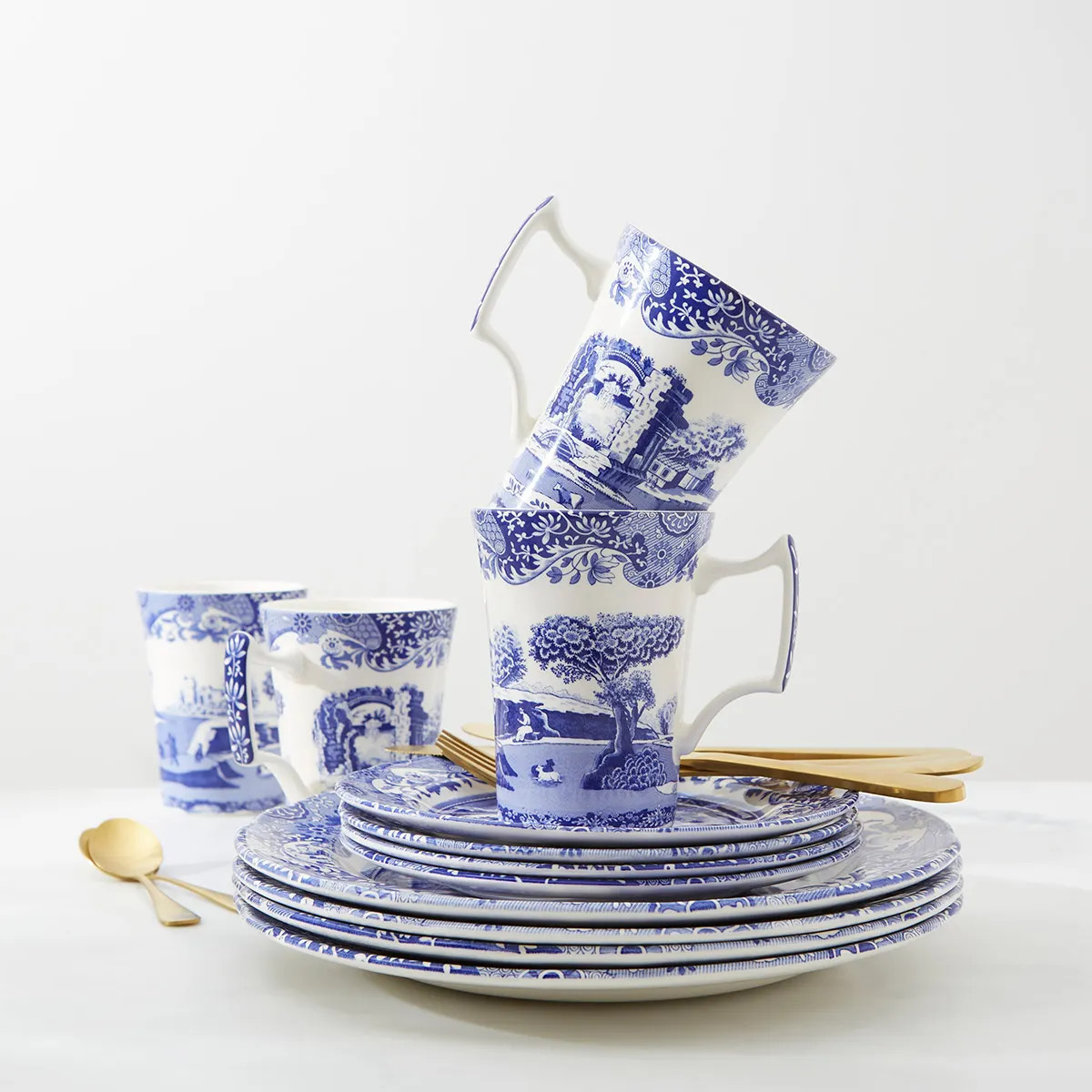 Spode Blue Italian startsett 12 deler blå/hvit