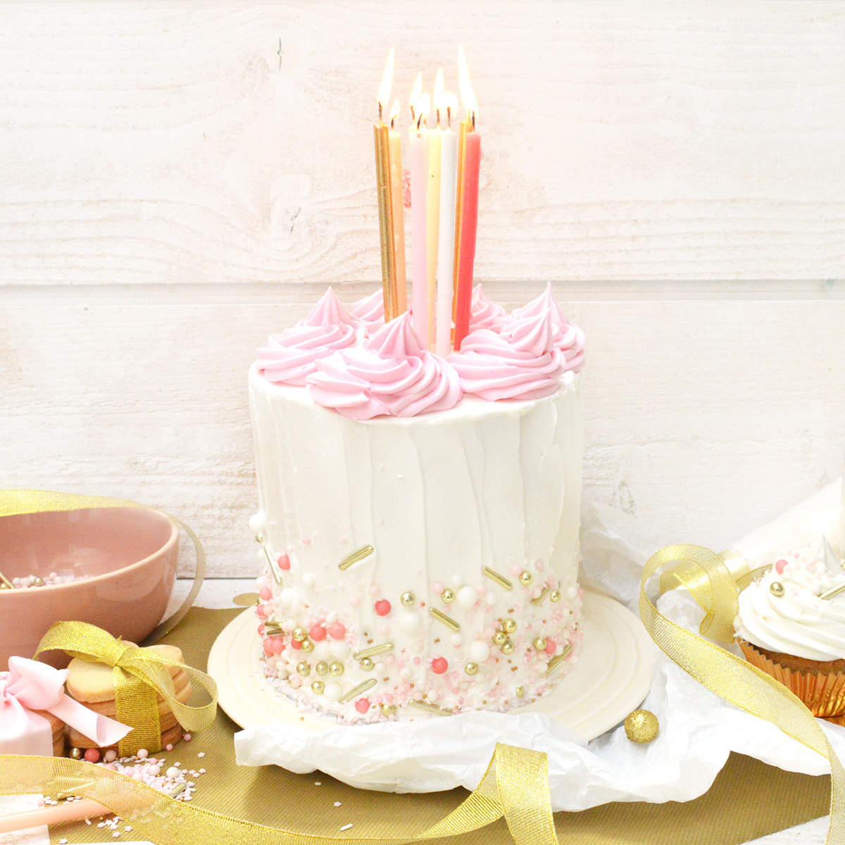 ScrapCooking Tårtljus 12-pack 12 cm rosa/guld/vit/röd