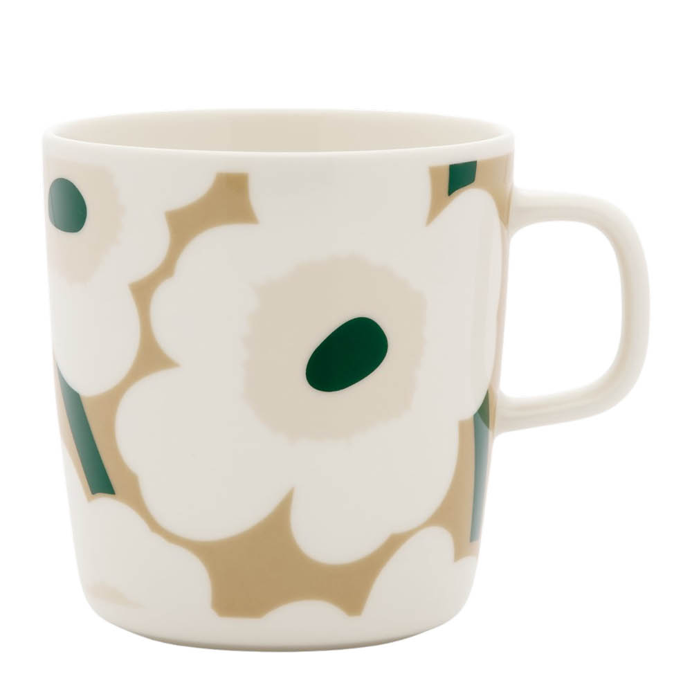 Marimekko Oiva Unikko mugg 40 cl vit/beige/grön