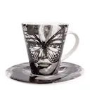 Espressomugg med fat Golden Butterfly 9 cl Svart/Vit
