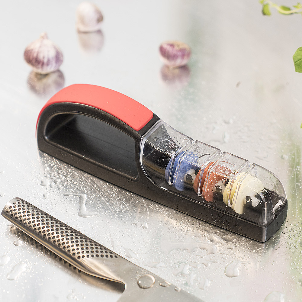 Minosharp Knivsliper med 3 hjul rød/svart